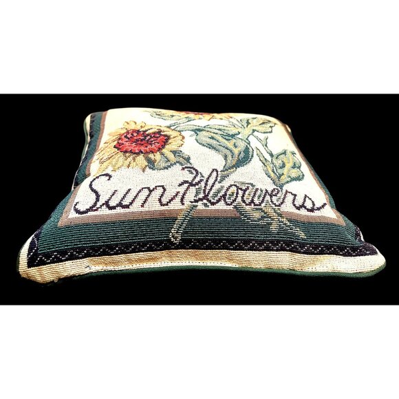 Vintage Sunflowers Tapestry Throw Pillow 12" Square Decorative Floral Accent Cus - Picture 2 of 5